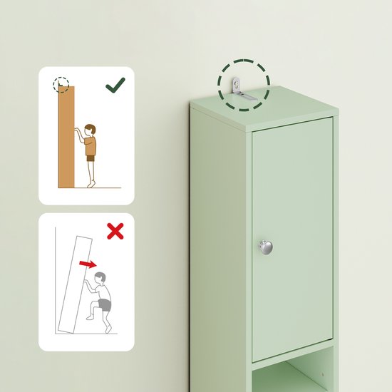 SoBuy Badkamerkasten hoog - Opbergkast met Verstelbare Planken en Lade - Kolomkast Badkamer - 20x180x20cm, Lichtgroen, BZR34-II-GR - voor Badkamer, Woonkamer, Slaapkamer