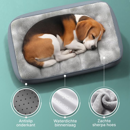 CozySense® Orthopedisch Hondenkussen 60x42 cm Maat S - Waterdicht & Wasbaar - Benchkussen en Hondenbed - Ultra Zachte Sherpa Stof - Grijs & Antraciet