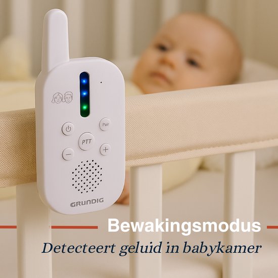 Grundig DECT Audio Babyfoon - Baby Monitor met 150M bereik - Ouder- en Babyunit - met LED Geluidsindicatie en Terugspreekfunctie - Babykamer Accessoires - Wit