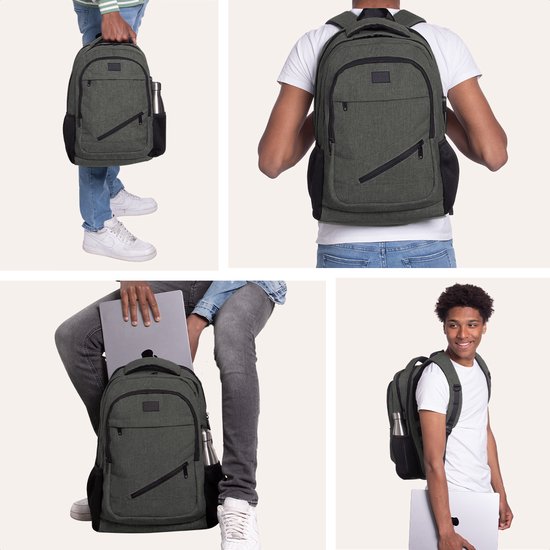 TRVLMORE Rugzak - 36L - 17 inch - Laptop Rugtas - Schooltas - Heren en Dames - Laptoptas - Spatwaterdicht Grijsgroen