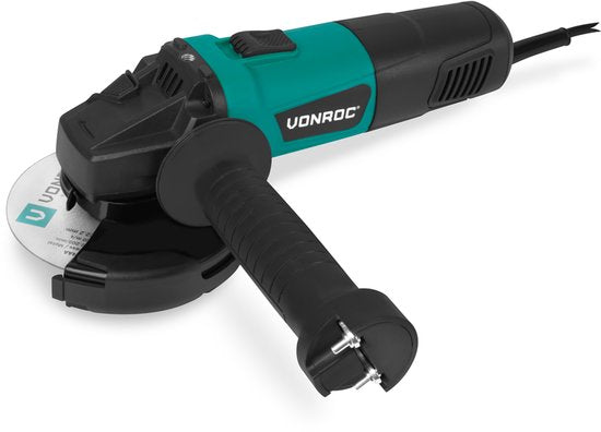 VONROC Haakse slijper 900W - Ø125mm – 11.000 tpm – Inc. zijhandgreep voor links- en rechtshandig gebruik – 3 meter kabel - excl. slijpschijf