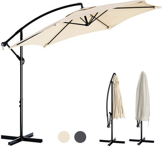 Tristar Zweefparasol - 300cm Rond - Tuin & Balkon - Verstelbare Hoogte - Incl. kruisvoet & Beschermhoes - PA-7906 - Beige