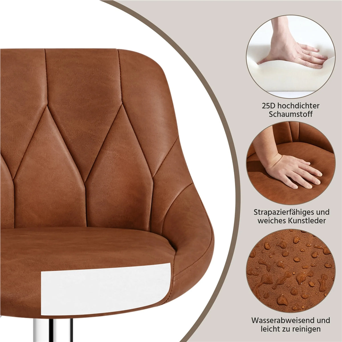Yaheetech Set van 2 Verstelbare Barhocker / Barstoelen 86-107,5 cm – Sfeervol Bruin – Kunstleder en Metaal
