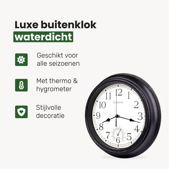 Lucht Buitenklok - Waterdicht - Tuinklok - Retro klok - Stationsklok dubbelzijdig - Wandklok