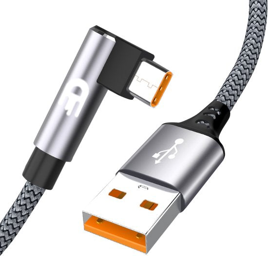 Drivv. USB naar USB C Kabel - Haaks - USB C Data en oplaadkabel - Fast Charge / Snellader - 3 Meter - Grijs