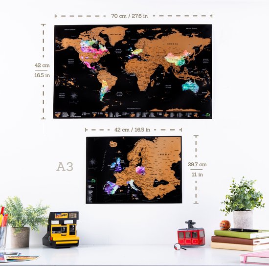Atlas & Green Scratch Map - 2 Stuks Krasmap - Kras Wereldkaart - Wereldkaart & Europa Kaart - Poster World & Europe - 42x29,7 cm & 29,7x21 cm - Wanddecoratie World Map