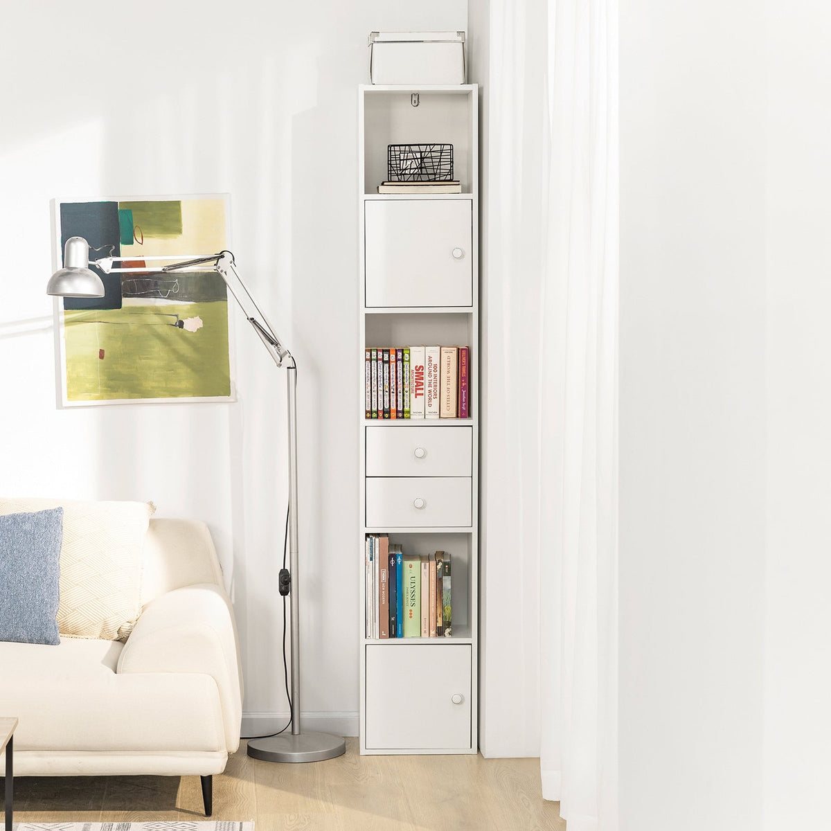SoBuy Boekenkast - Kolomkast - Max. 40 kg - 33 x 42 x 188 cm - Wit