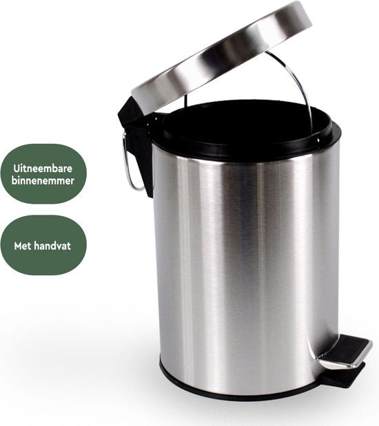 BRASQ Pedaalemmer 3 Liter - RVS - PB103 - Prullenbak met uitneembare Pedaalemmer - Prullenbak - Vuilnisbak - Vuilbak - Afvalbak - Badkamer of toilet