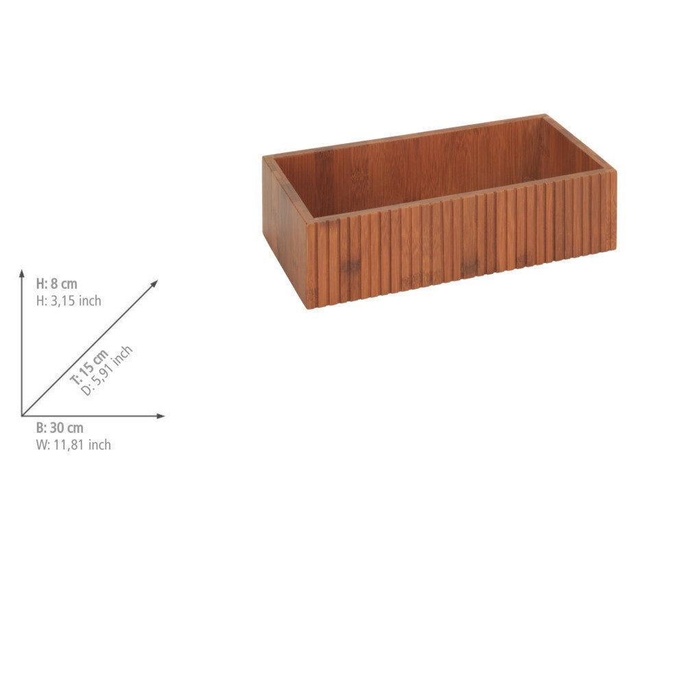 WENKO Mera Opbergdoos Gerookt Bamboe - 30 x 15 x 8 cm - Gegroefd Design