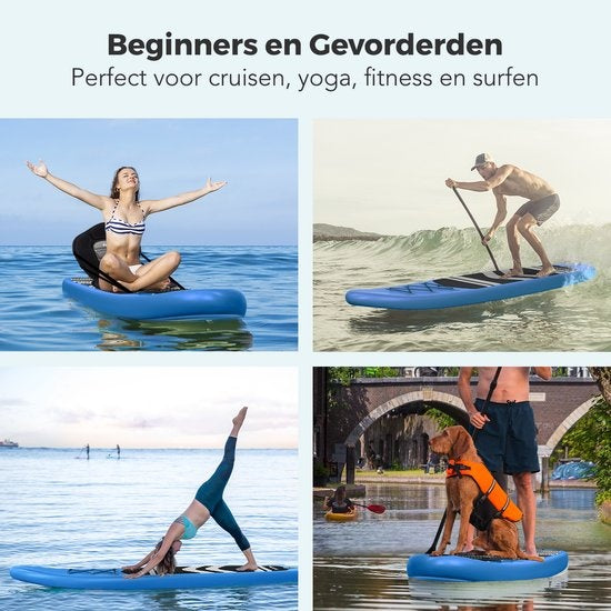 LifeGoods SUP Board - met Zitje - Opblaasbaar Paddle Board - Complete Set - Max. 135KG - 320x81cm - Blauw