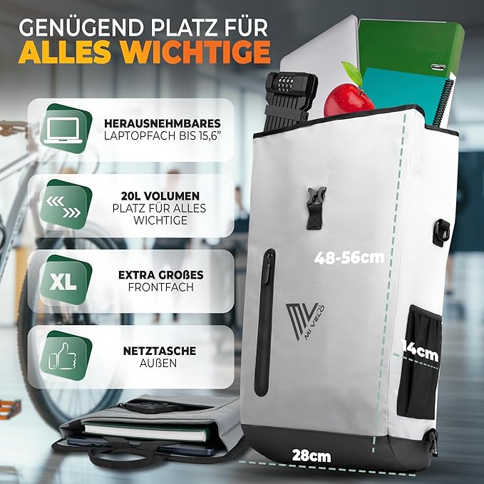 MIVELO - 3-in-1 Fietstas - Waterdicht TPU - 20L - Reflecterend - Grijs & Zwart