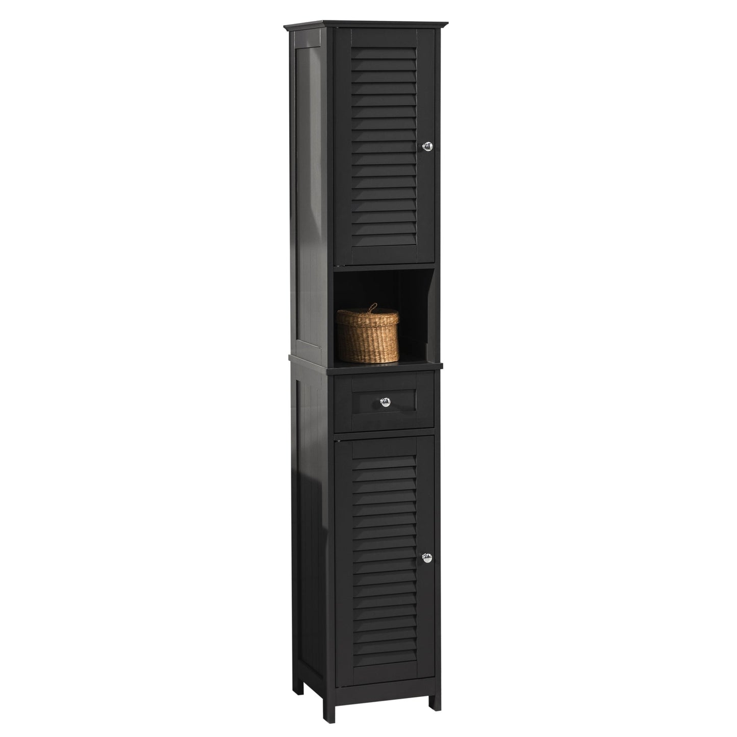 SoBuy FRG236-DG Hoge Badkamerkast - Met Lades - Zwart - Hout - 32x30x170cm