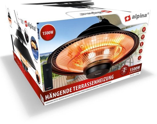 alpina Heater Terrasverwarmer - Infrarood Verwarming - IP44 Spatwaterdicht - 1500W - Zwart