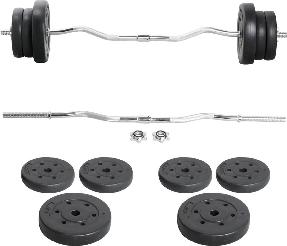 Yaheetech EZ-curl Halterset 25 kg – Voorzien Van Verchroomde Curlstang En 6 Beton-gewichtsschijven En Stersluitingen – Voor Krachttraining En Spieropbouw – Zwart Metaal Kunststof En Beton – 120 x 26 x 26 cm