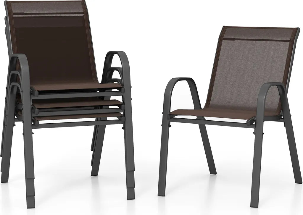 COAST Set van 4 stapelbare tuinstoelen, balkonstoelen, terrasstoelen, stapelbare stoelen met armleuningen tot 150 kg, 56 x 70 x 84 cm, bruin