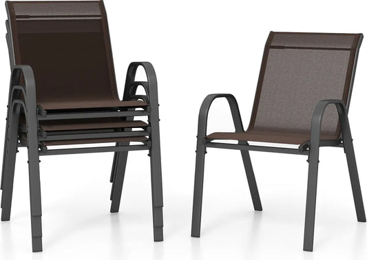 COAST Set van 4 stapelbare tuinstoelen, balkonstoelen, terrasstoelen, stapelbare stoelen met armleuningen tot 150 kg, 56 x 70 x 84 cm, bruin