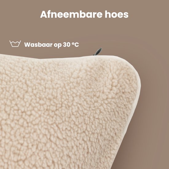 Auronic Warmtekussen - Sherpa Fleece - 45x60 - Draadloos - Oplaadbaar - Elektrisch kussen - Infrarood - Beige