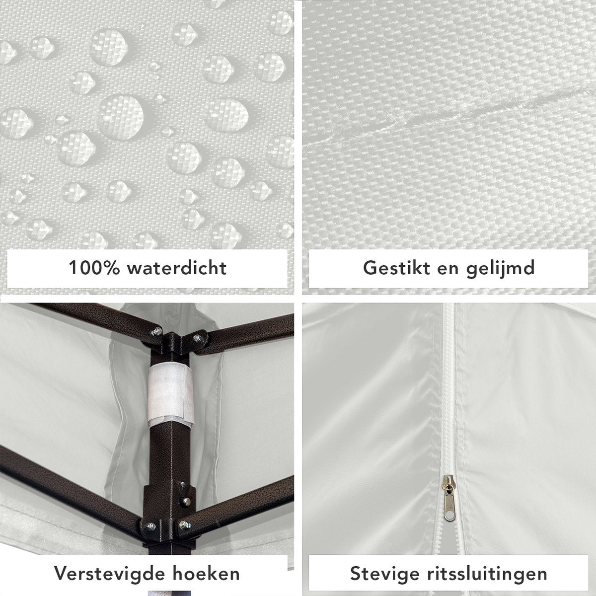 LifeGoods Partytent - Paviljoen - EasyUp - Opvouwbaar - 4 Zijwanden - Waterdicht - Met Draagtas met wieltjes - 292 x 292 cm - Wit