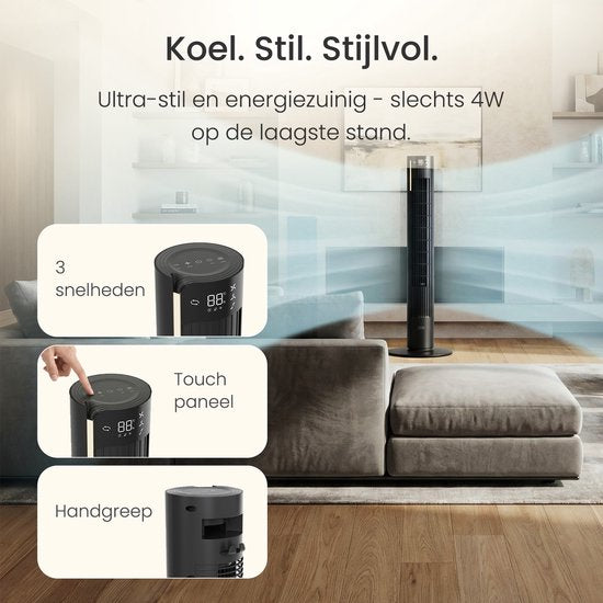 Stille Ventilator met afstandsbediening - Bladloze Torenventilator met Timer en 3 blaasstanden - Slaapkamer - Energiezuinig (60W) - Mat zwart - JAP Appliances Toronto S