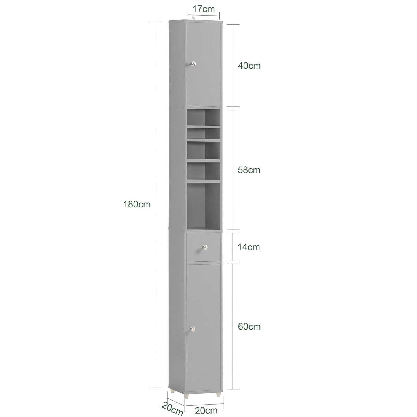 SoBuy Badkamer Kolomkast - Slank - 20 x 20 x 180 cm - Grijs