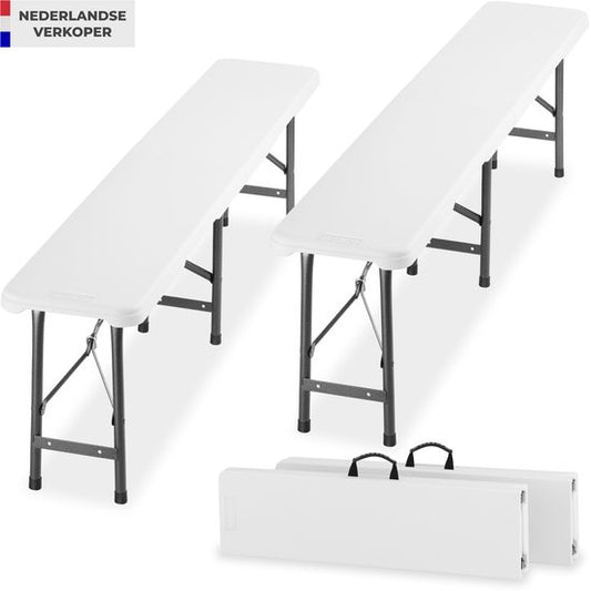 tectake® Set van 2 Inklapbare Bankjes - Tuinbankjes - 8 Personen - Bierbank - Draagbare Banken voor Campingtafel - Biertafel - Picknicktafel - Tuintafel - 500kg Draagkracht per Bank - Wit