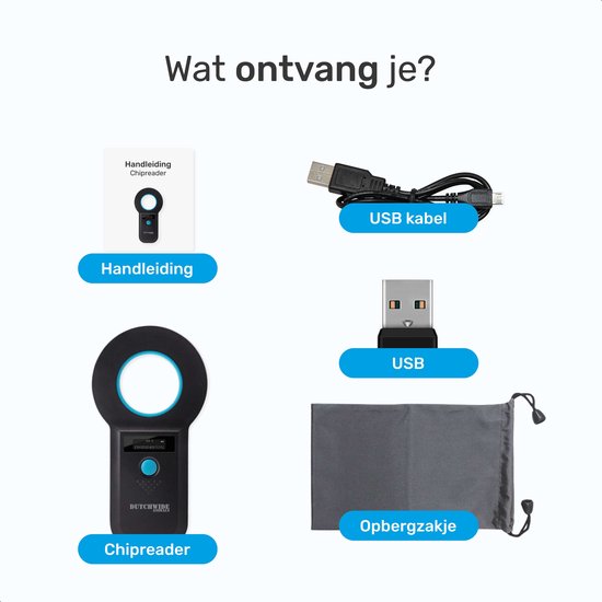 Dutchwide Chipreader Pro - Chiplezer Huisdier - Chip Reader Kat & Hond - Tot 128 tags - ISO11784/85 - EMID - FDXB