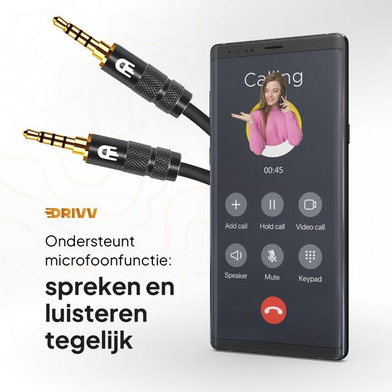 Drivv. AUX Kabel 3.5 mm - Jack naar Jack - 4 Polige Audio Kabel - Verguld - Male naar Male - PVC - Zwart - 2 meter