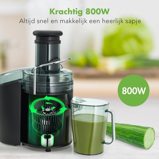 KitchenBrothers Sapcentrifuge – Incl. Pulpcontainer & Sapkan – 800 W – 41 x 20 x 31 cm – Zilver