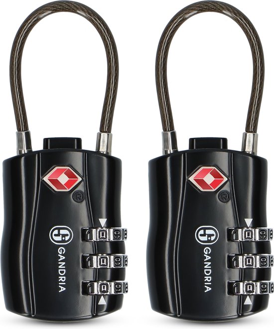 Gandria Hangslot voor op Reis - TSA Slot - Reisslot 2 Stuks - Cijferslot met 3 Cijfers - Kofferslot 3 Cijferig - Zinc Alloy Staal
