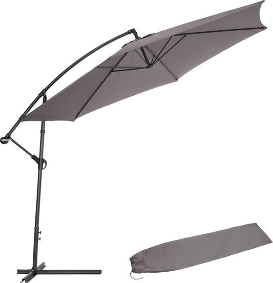 tectake® - Aluminium zweefparasol - Doorsnede 350 cm - Draaibaar - Kantelbaar (traploos verstelbaar) - UV-bescherming - Incl. beschermhoes - grijs