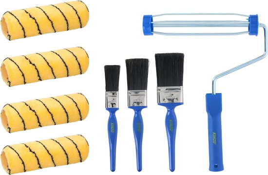 Kinzo 8-delige Verfrollerset - 1 Beugel - 4 Rollers - 3 Kwasten
