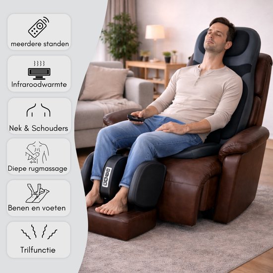Caryota Shiatsu Massagestoel - Massage Apparaat - Massagekussen met Infrarood Warmte - 2-delig - Been