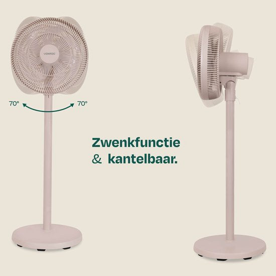 VONROC Vloerventilator - 3 snelheden – incl. afstandsbediening - timer - verstelbaar in 3 hoogtes - beige