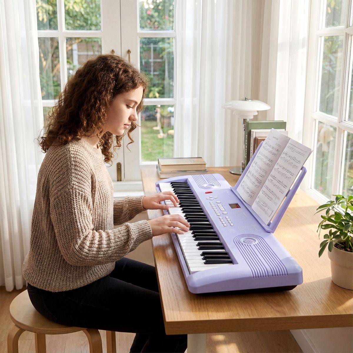 Coast Keyboardpiano 61 Toetsen - Inclusief Standaard, Microfoon en Draagtas - Paars