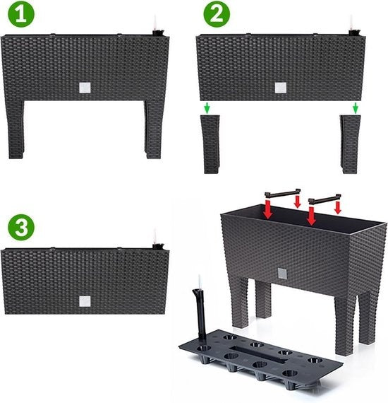 Deuba Plantenbak 2 Stuks - Polyrattan 30 Liter - 60x25x46cm Antraciet