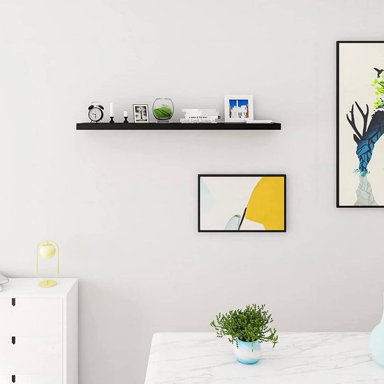 WOLTU Wandplank Zwart Hoogglans – 50 x 22,9 x 3,8 cm – Zwevende Houten Plank met Verborgen Bevestiging