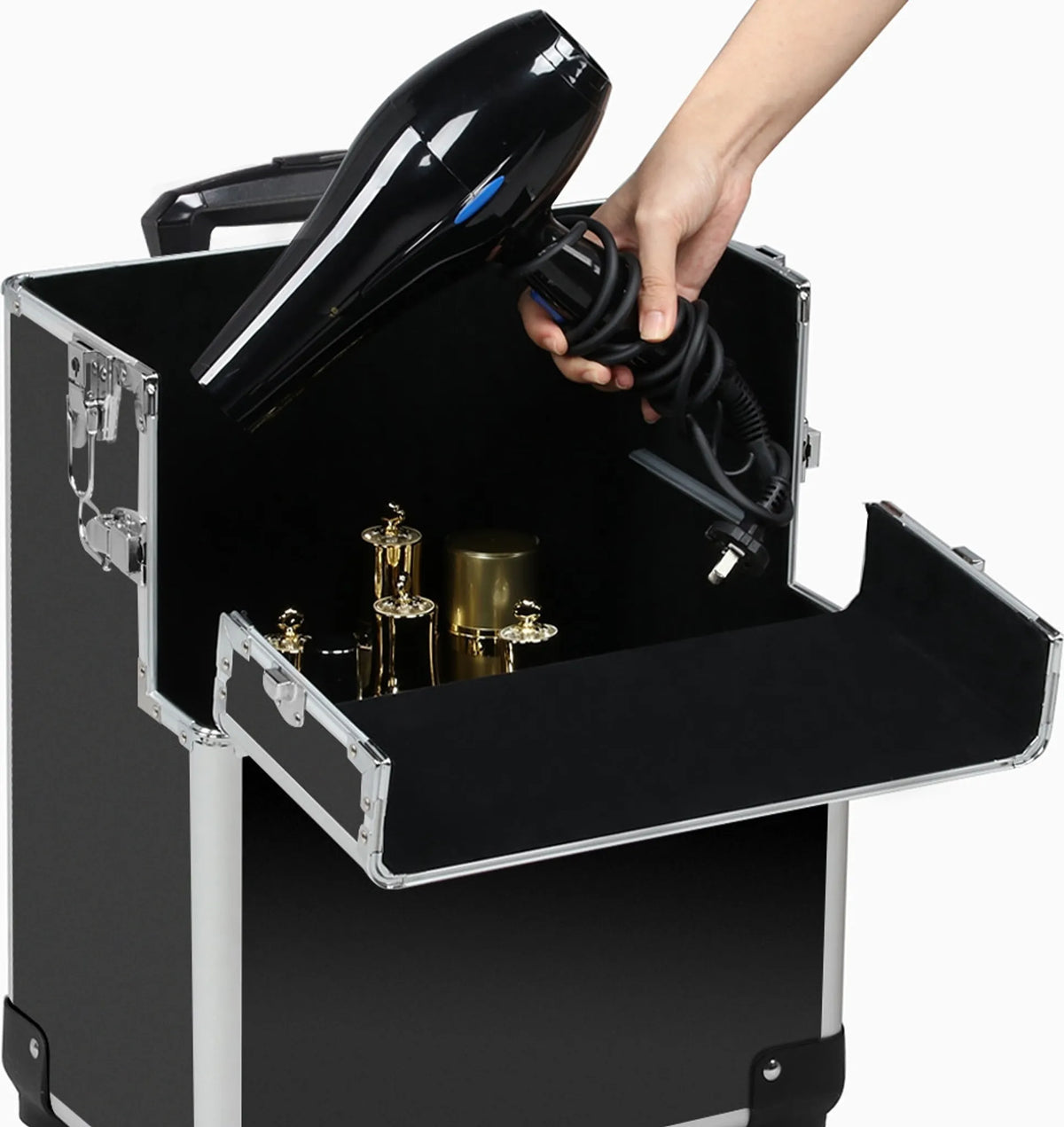 Yaheetech 3-in-1 Kosmetikkoffer Trolley 36x24x78 cm – Zwart – Aluminium en Kunststof