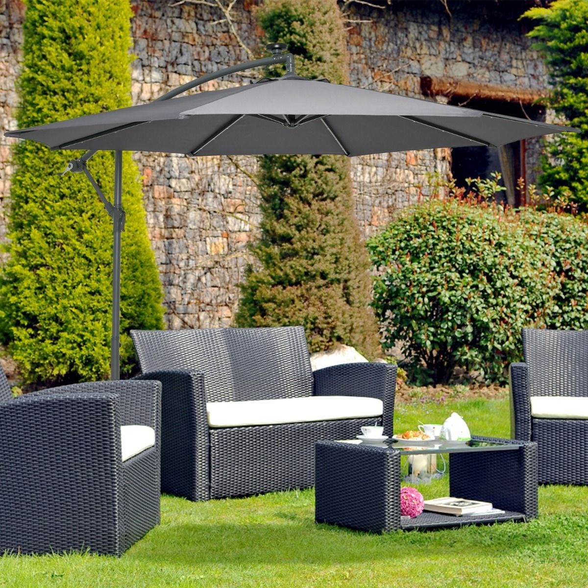 Coast Tuinparasol met LED-verlichting - 3 meter - Kantelbaar - Inclusief zandzakken - Donkerblauw