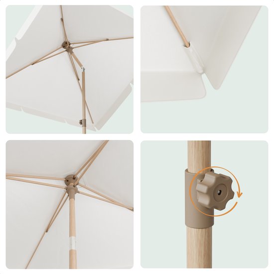 LifeGoods Parasol - Tuin - Balkonparasol - 200x125cm - 30° Kantelbaar - Waterdicht - UPF50+ - Houtkleurige coating - Crème