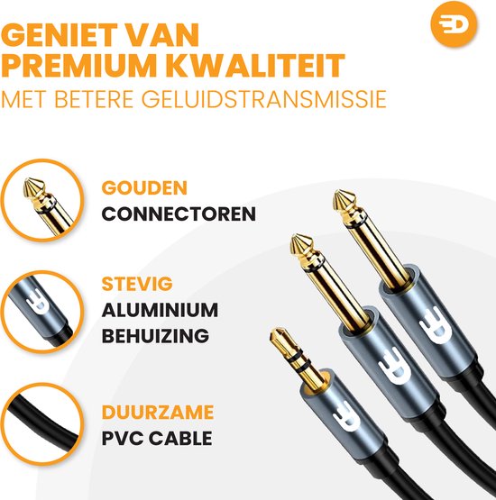 Drivv. Premium 3,5 mm Jack naar Dual 6,35 mm kabel - 2 meter