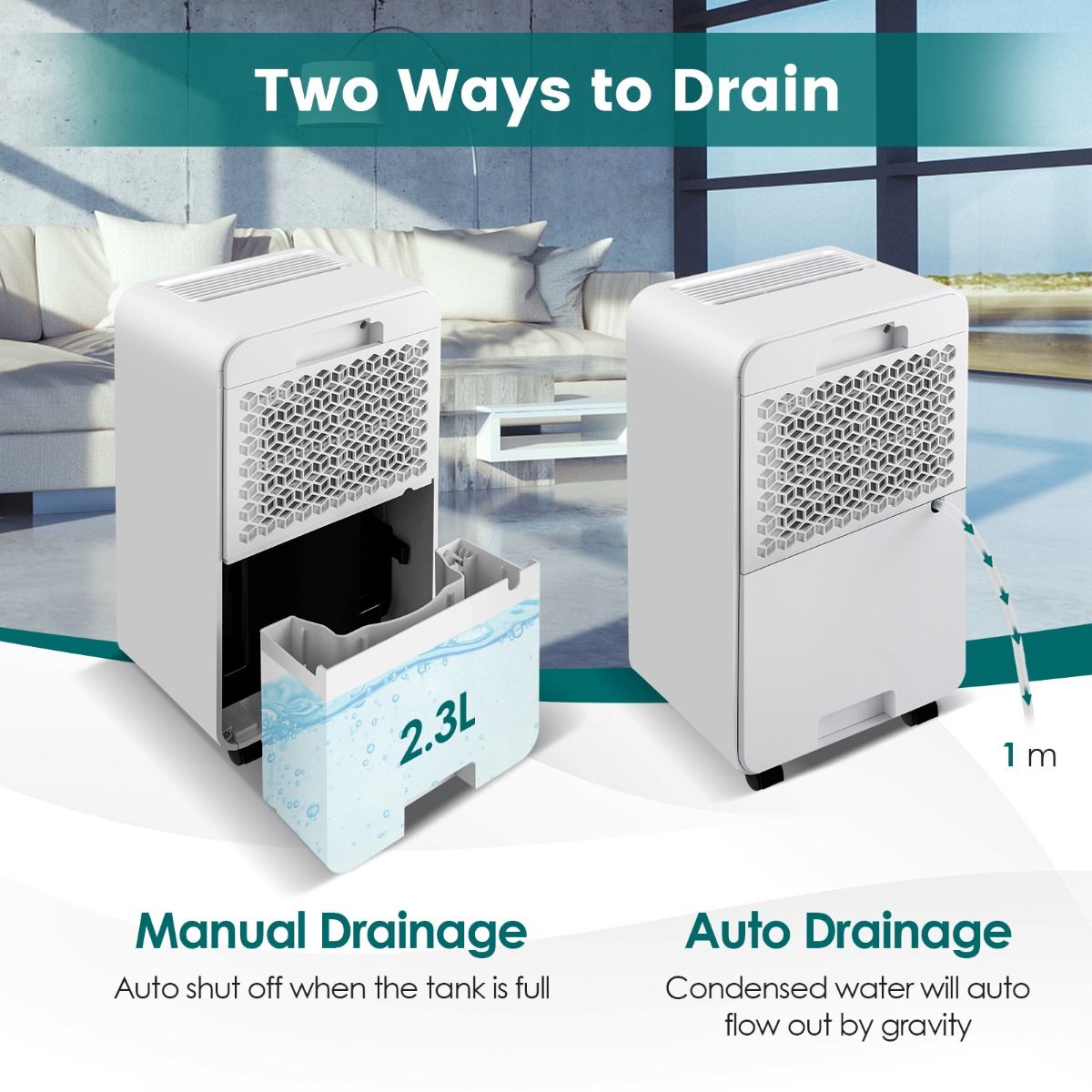 Coast Luchtontvochtiger - 2,3 liter waterreservoir - Slaapmodus - 24-uurs timer - Wit