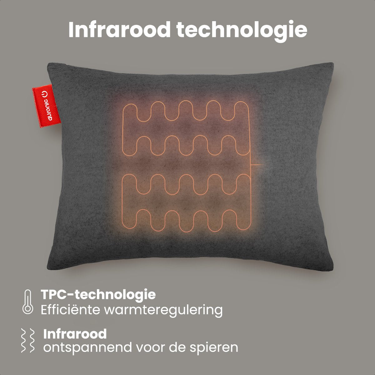 Auronic Warmtekussen - Classic - 45x60 - Draadloos - Oplaadbaar - Elektrisch kussen - Infrarood - Antraciet