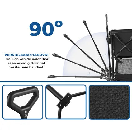 Aldorr Bolderkar XXL - Zwart - 400 Liter - Draagkracht 300 kg - All-Terrain Wielen met Rem - Opvouwbaar - 97 x 123 x 57 cm