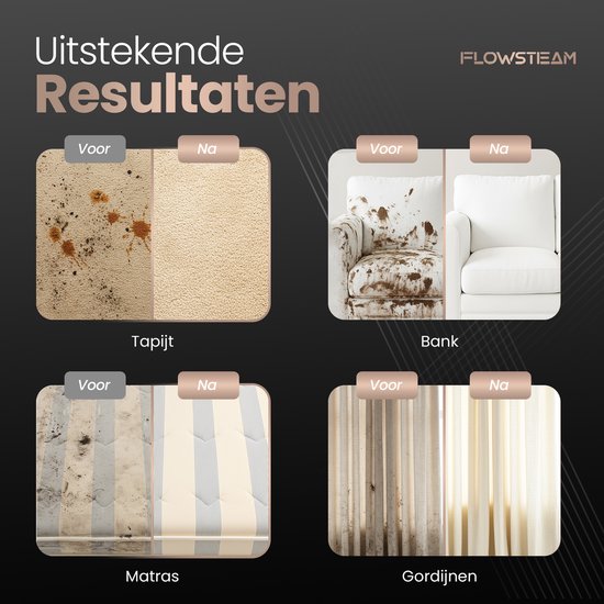 FLOWSTEAM® 7-in-1 Krachtige Handstoomreiniger - Stoomreiniger – Vlekkenreiniger - Handstomer - Voor Badkamer, Keuken, Bank & Meubels - 4 Bar & 110°C Stoom