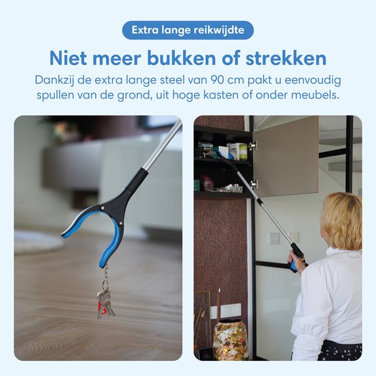 Safe Age® Grijper voor ouderen – Afvalgrijper - Extra Lang 90 cm – Opvouwbaar – met 360° Draaibare Kop & Magneet