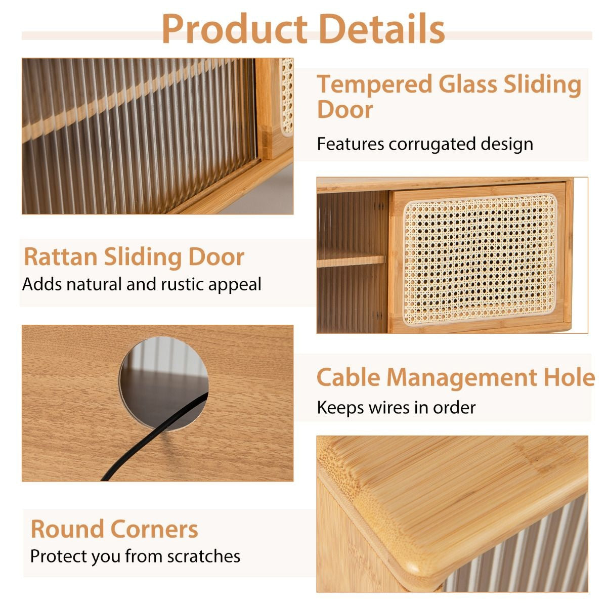 Coast TV-Kast - Max. 100 kg - Bamboe - 121 x 26 x 46 cm