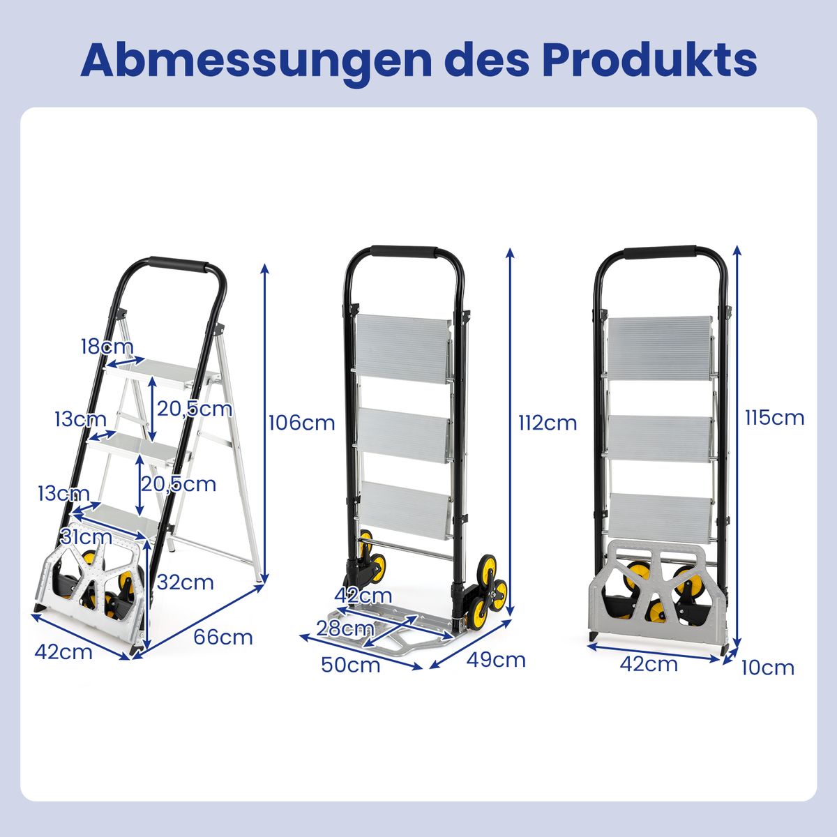 Coast Opvouwbare 2-in-1 Transportkar en Drie-treden Trap - aluminium - zware belasting - zilver/zwart