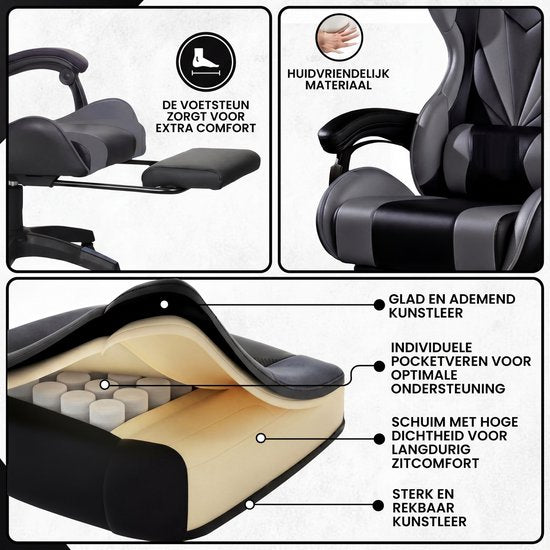 Bayt Gamestoel - Gaming Chair - Gamingstoel - Ergonomische Bureaustoel - Verstelbaar - Zwart en Grijs