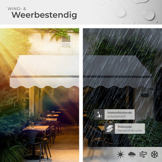 tectake® Zonnescherm met Knikarm - 300 x 250 cm - Zonneluifel - Zonwering voor Raam, Balkon, Buiten - Te Monteren aan Muur - Water- en UV-Bestendig - Lichtgrijs