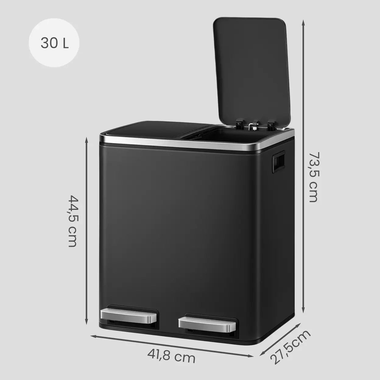 Joyfurnos Dubbele Pedaalemmer - Zwart - 2 x 15 Liter - Softclose Deksel - Staal - 41,8 x 35,9 x 44,5 cm